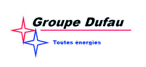 Groupe Dufau, logo avec étoiles rouges et bleues, toutes énergies.